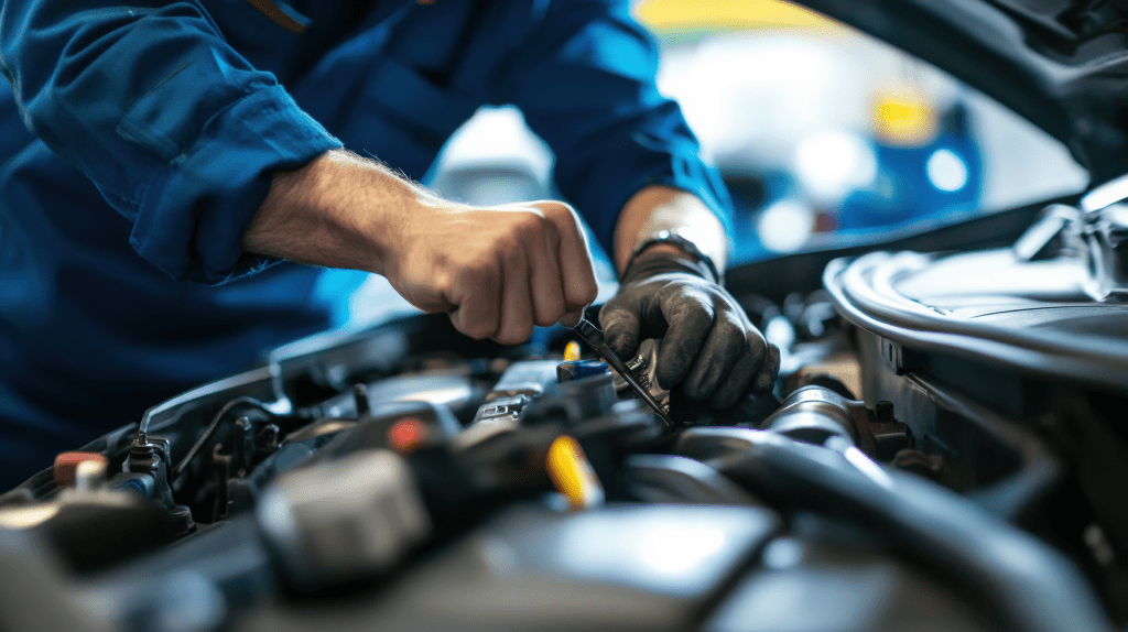mechanic working in a car